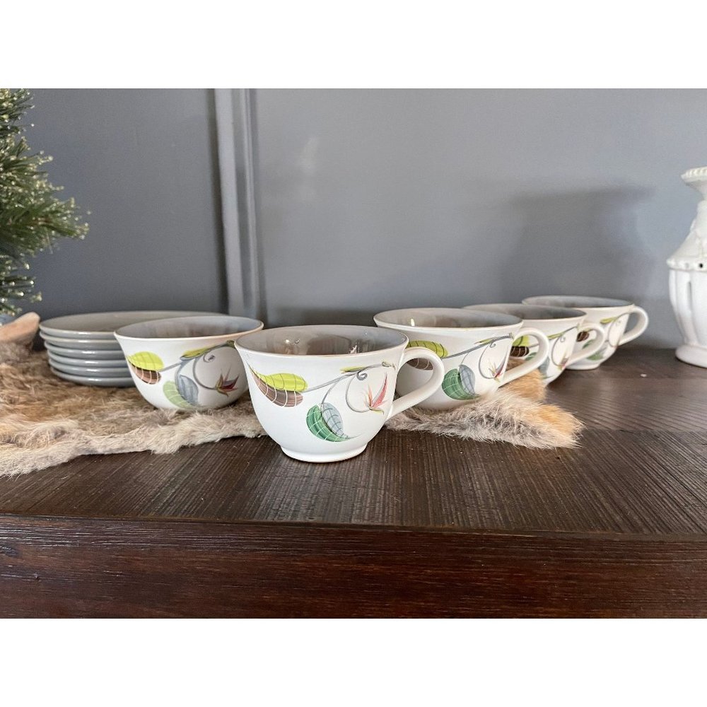Denby Langley Spring‎ Five (5) flat Cup + saucer set Stoneware | Made in England